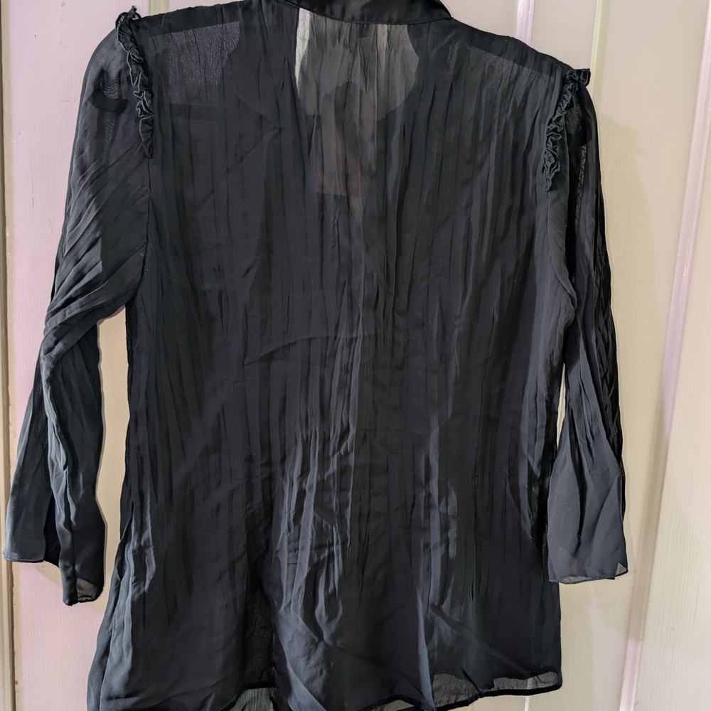 NY Collection Black Ruffled Button-Down Blouse - Picture 4 of 4